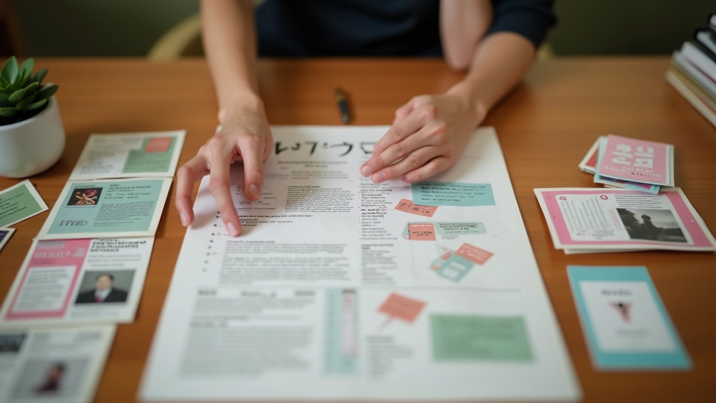 Hands arranging magazine cutouts and goal cards on a wooden table workspace