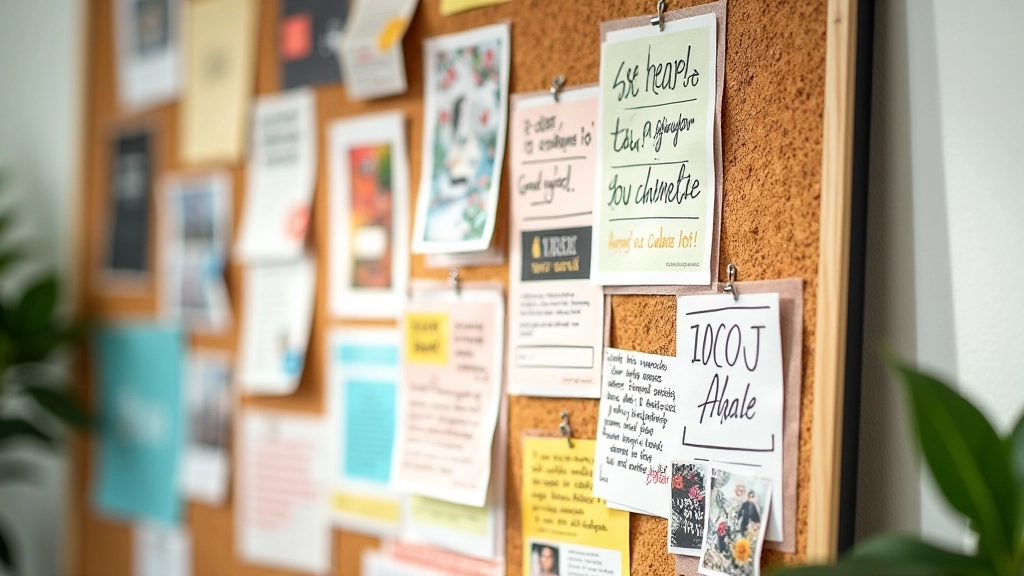 Colorful vision board with inspirational images and written goals